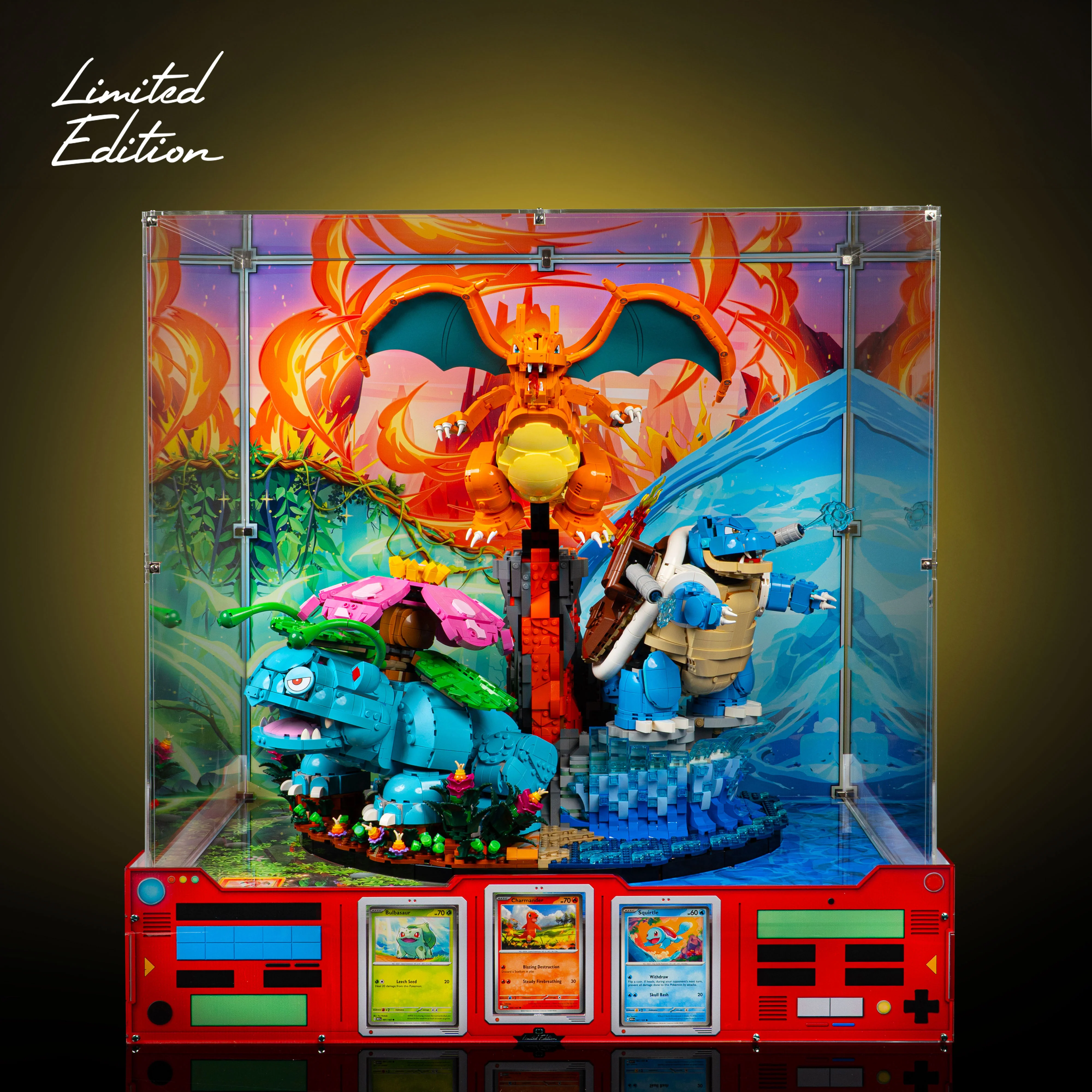 Limited Edition Display Case for LEGO® Pokémon™: Venusaur, Charizard and Blastoise (72153) with Trading Card Display - Image 2