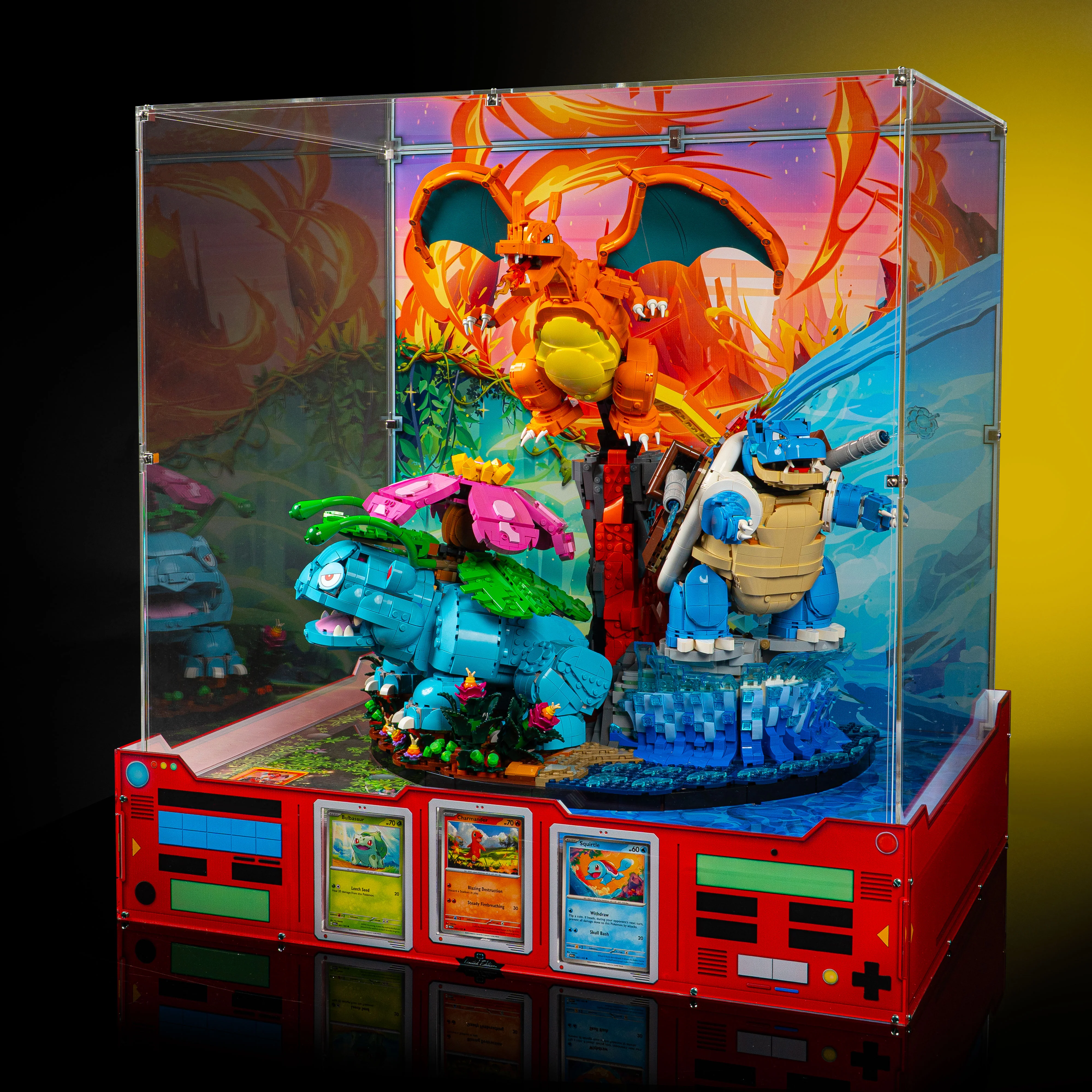 Limited Edition Display Case for LEGO® Pokémon™: Venusaur, Charizard and Blastoise (72153) with Trading Card Display - Image 3